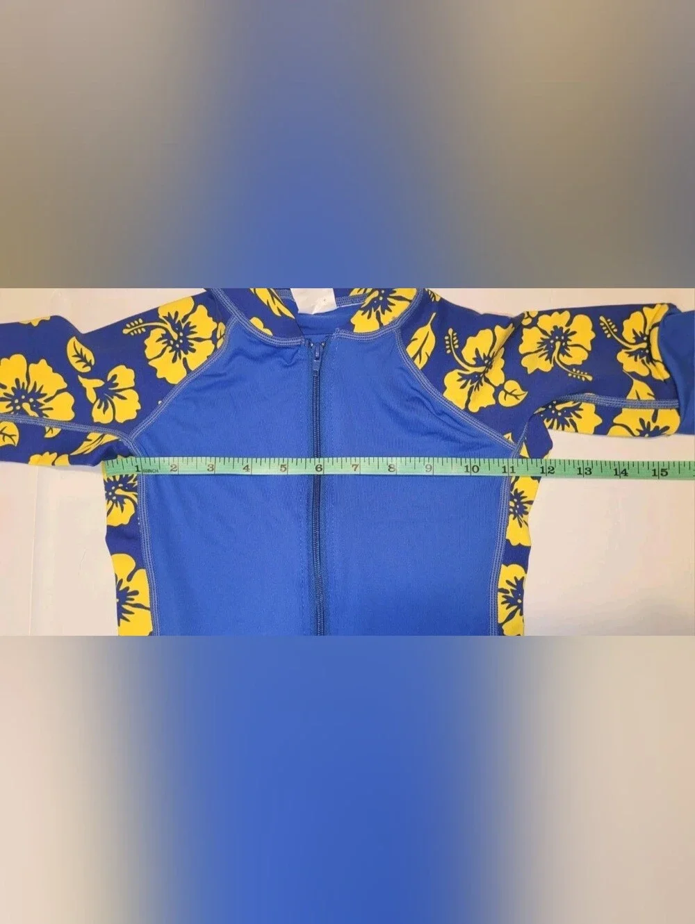 SunProtectionZone Water Sport SwimSuit RashGuard 4 Blue Yellow Hibiscus UPF 50+